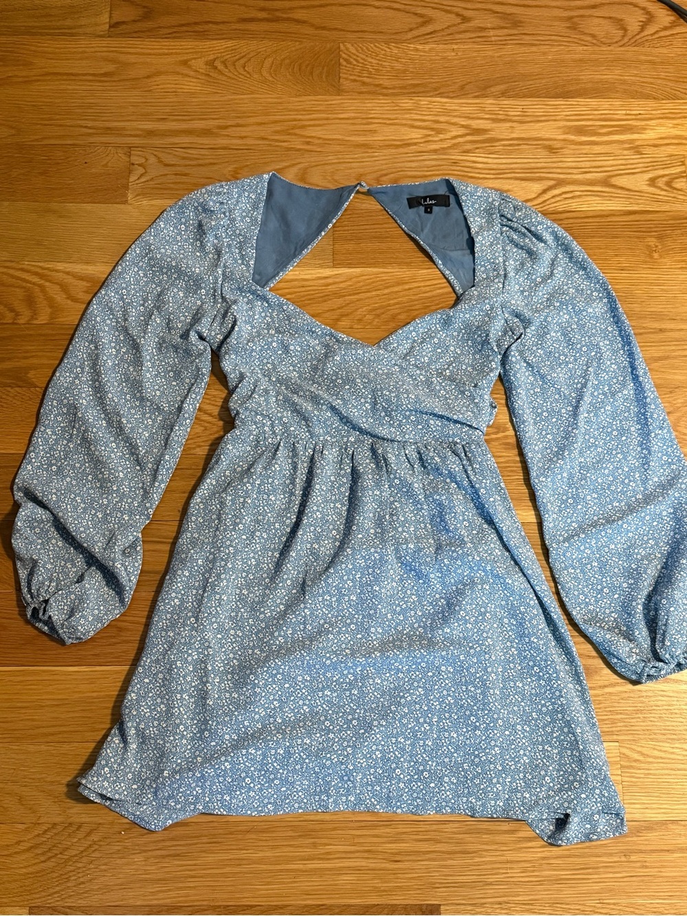 Lulus Blue Floral Long-Sleeve Mini Dress